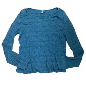 EUC J. JILL Stretch Womans Textured Denim Blue Long Sleeve Fitted Top Tee Size L